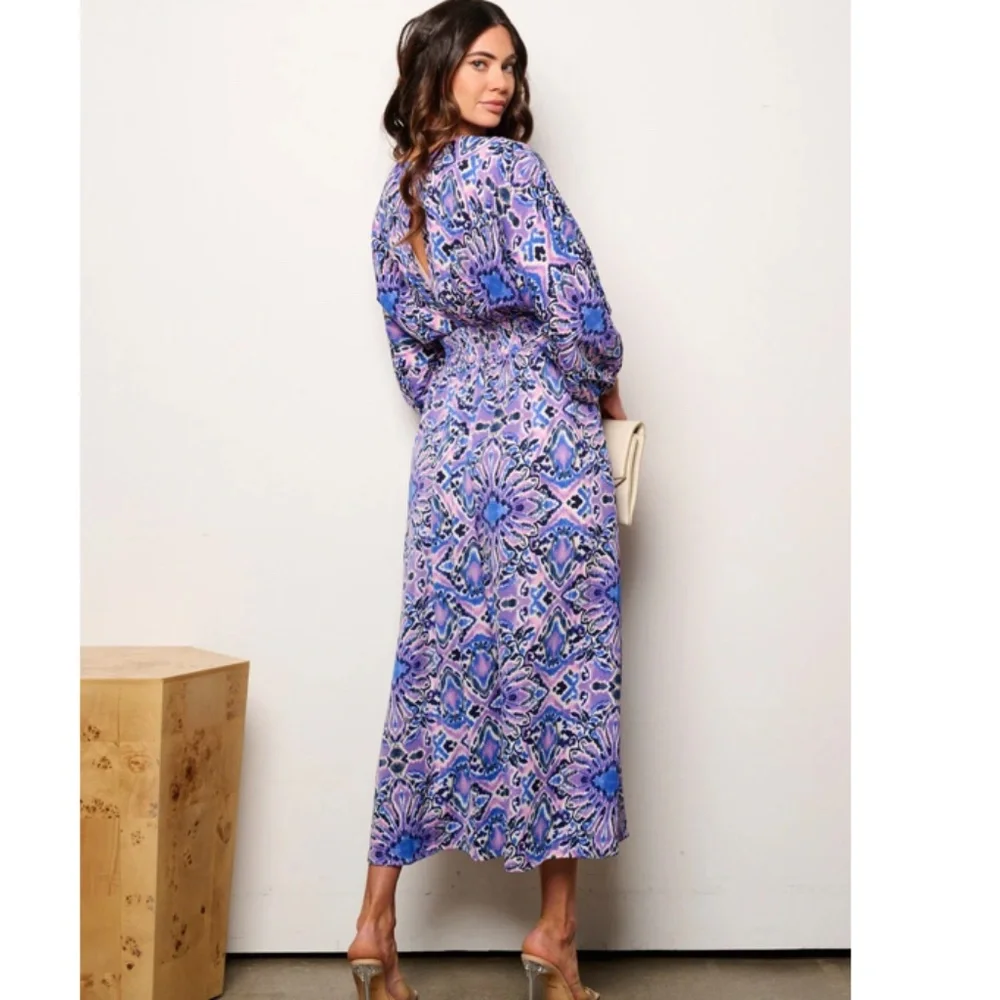 NWT -Purple Smock Waist V-neck Maxi Dress - Picture 2 of 3
